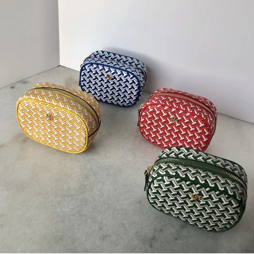 TORY BURCH TILE TZAG COSMETIC POUCH BAG ALLOVER CLUTCH PURSE